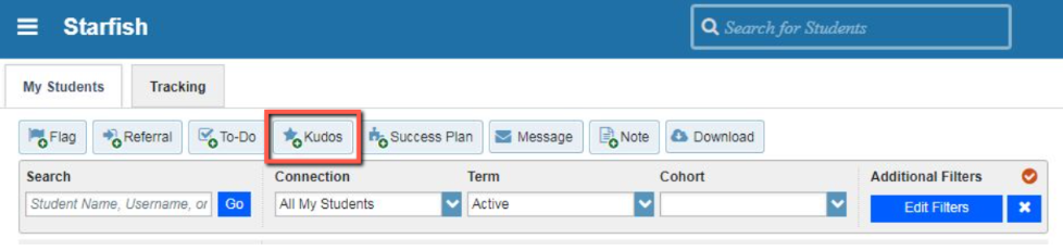The kudos button in My Students tab