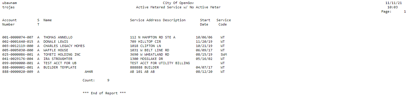Active Metered Service & No Active Meter Report | Guru