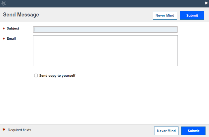 The Send Message window displaying the options to enter a subject and note to email the student