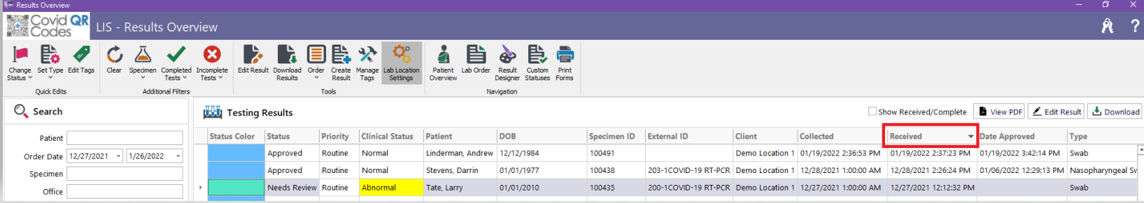 add-received-datetime-column-to-results-overview-guru