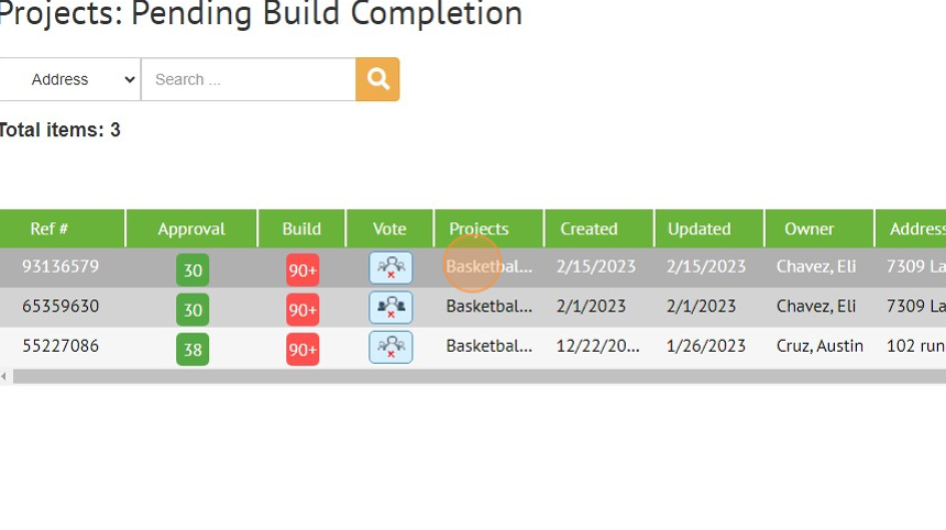 Screenshot of: Click on a project.