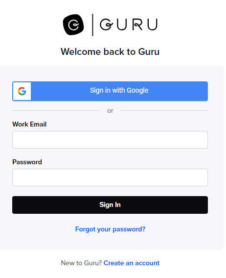 Guru Login Screen