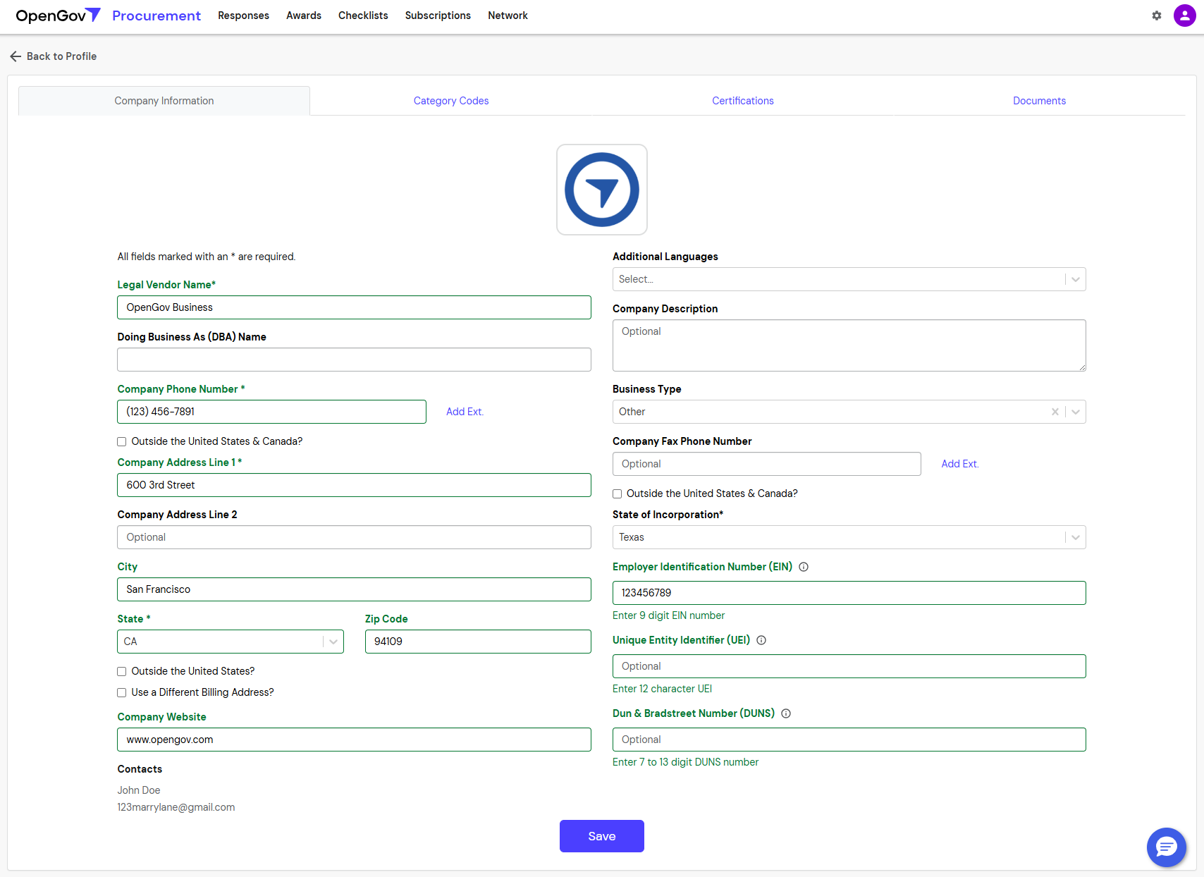 Updating Company Information