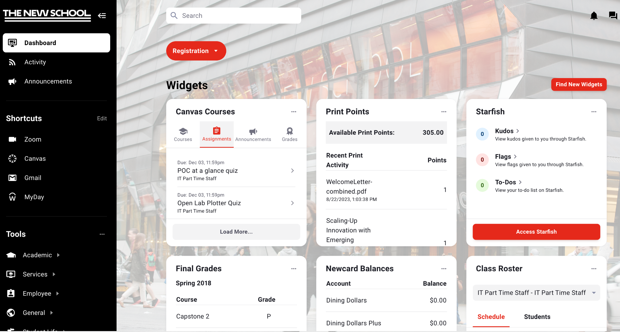 Screenshot of the MyNewSchool dashboard.