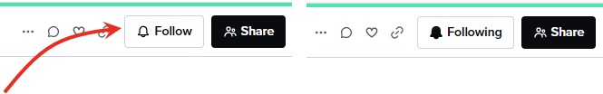 Screenshot with a red arrow pointing to the Follow button.
