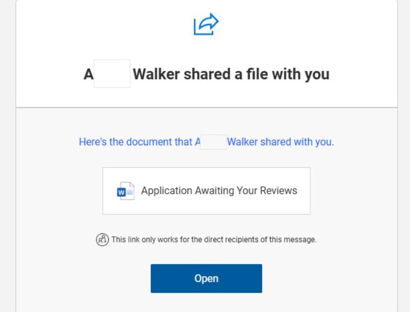 Screenshot of a Google drive document sharing notification scam.