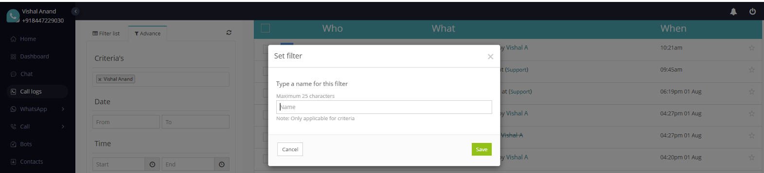 Set filter for specific user