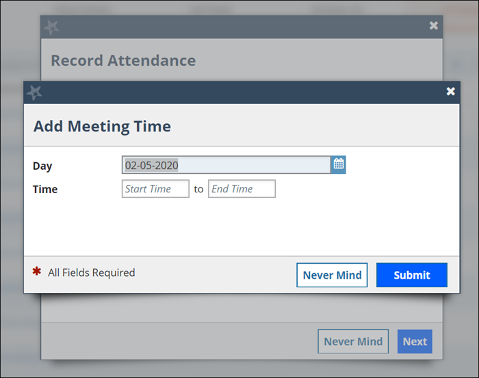 The Add Meeting Time window