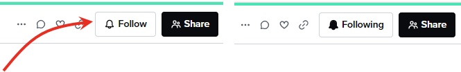 Screenshot of the top of the card with an arrow pointing to the 'Follow' button.