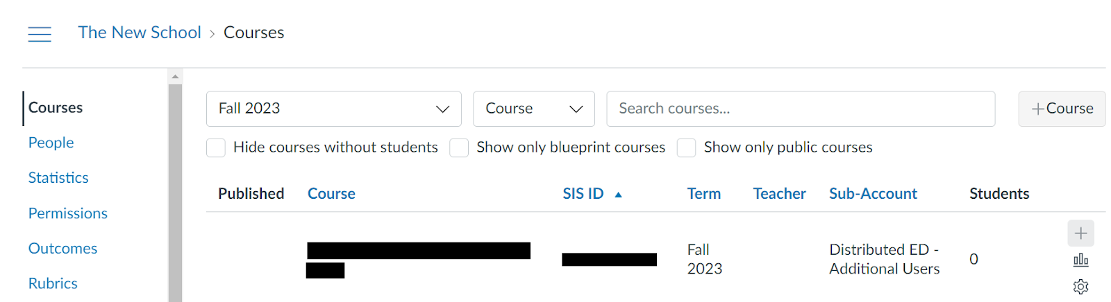 Courses tab in Canvas 