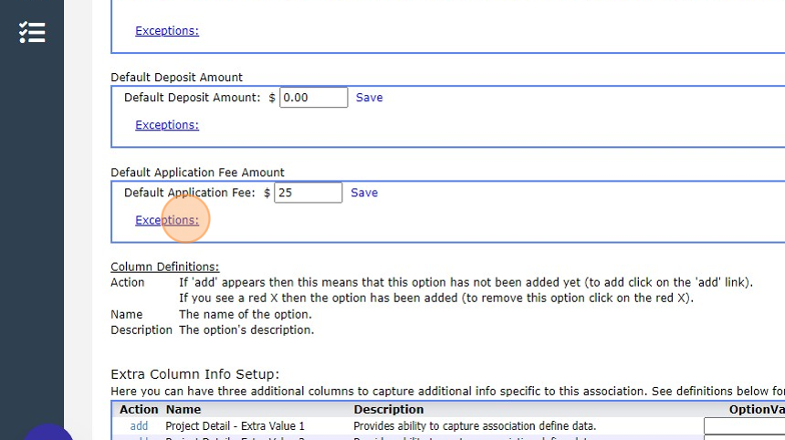 Screenshot of: To add exceptions for specific, projects, click 