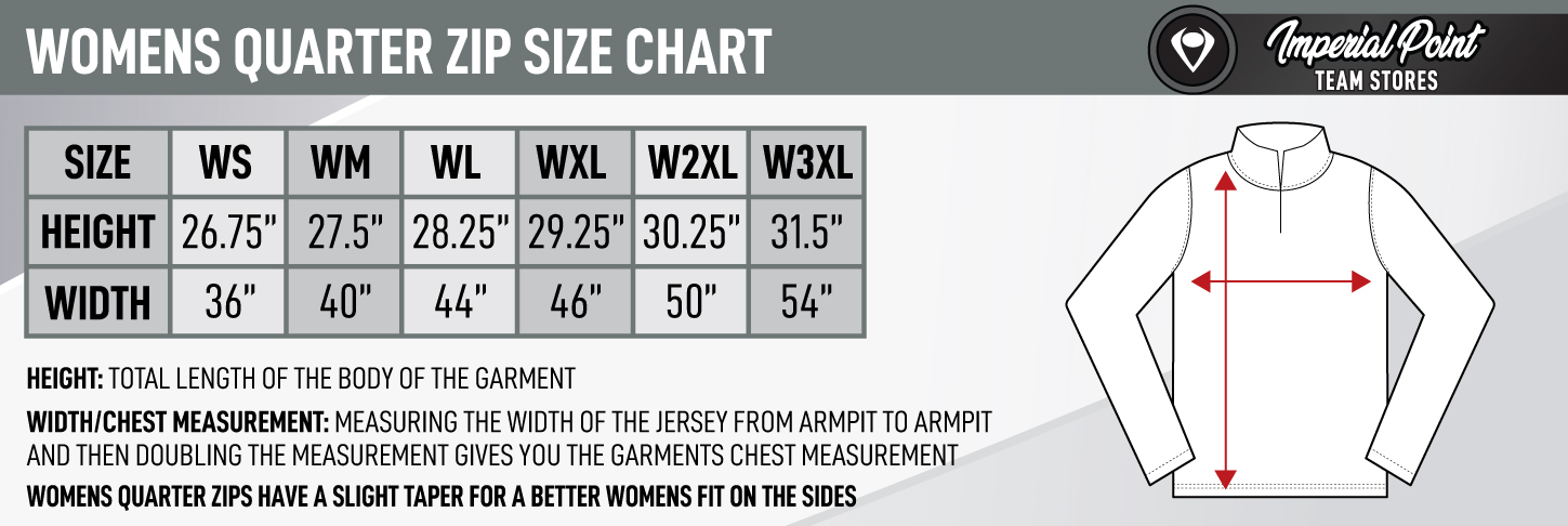 Team Store Size Charts - Quarter Zips | Guru