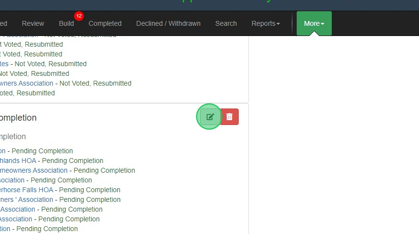 Screenshot of: Find the letter that needs to be edited, in this case is the Colonial - Pending Completion letter, and click here.