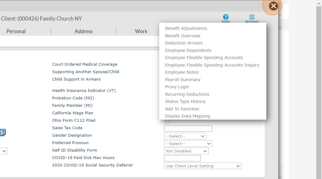 Screenshot of: Here you can access a variety of benefit, payroll and deduction information about the employee.  