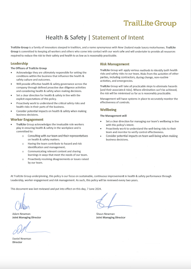 TrailLite Health and Safety Statement of Intent