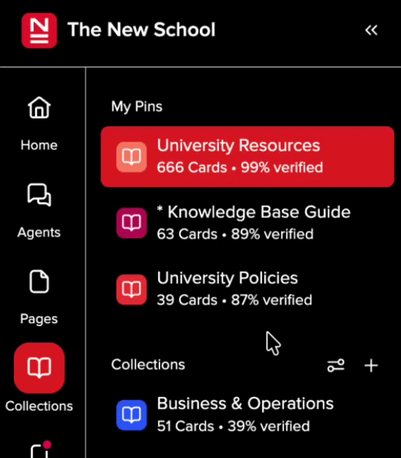 A user selects the pin icon, pinning the Business & Operations Collection to their Navigation Bar.