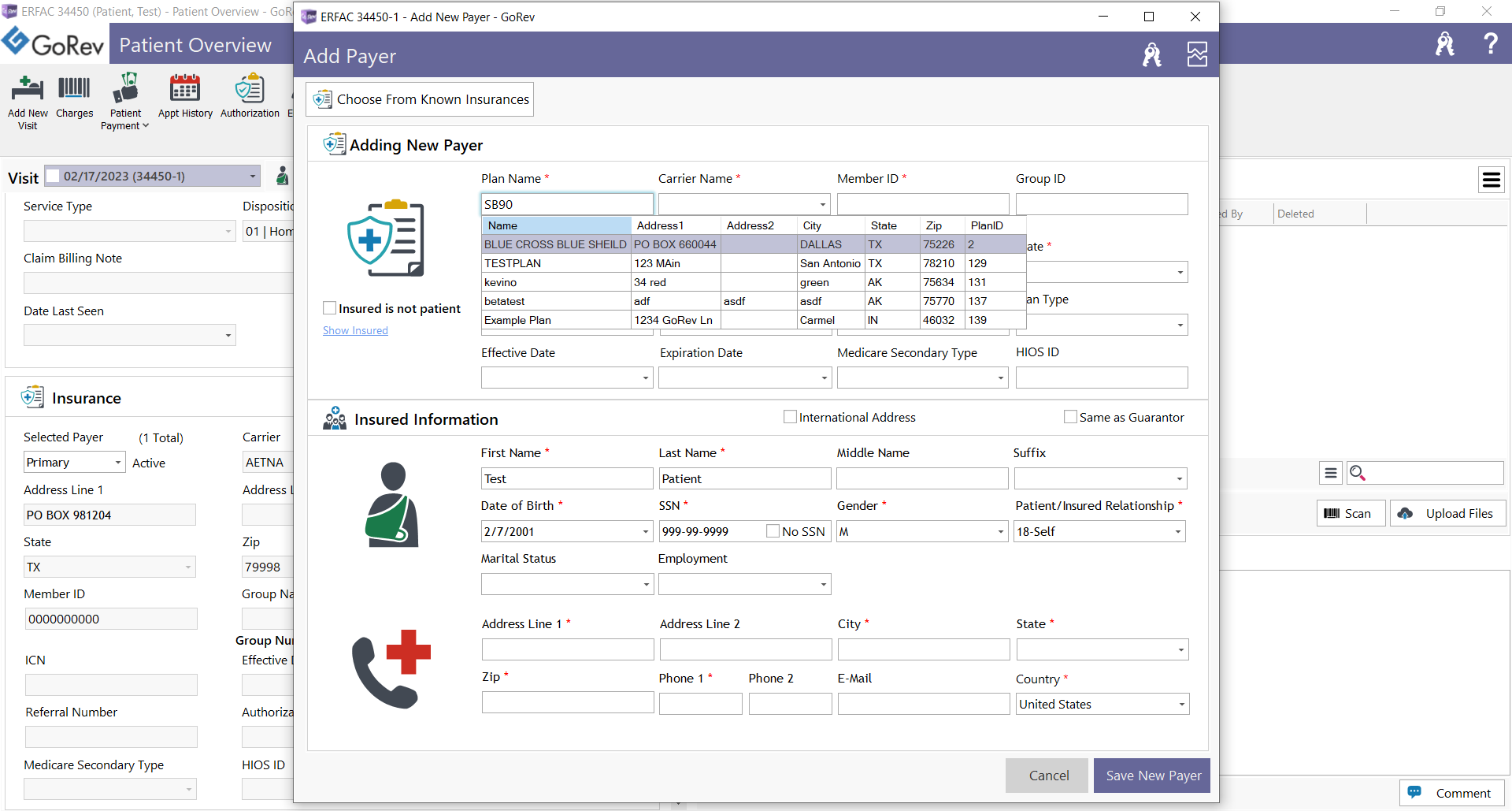 Electronic Payer ID is now a searchable field when adding an insurance