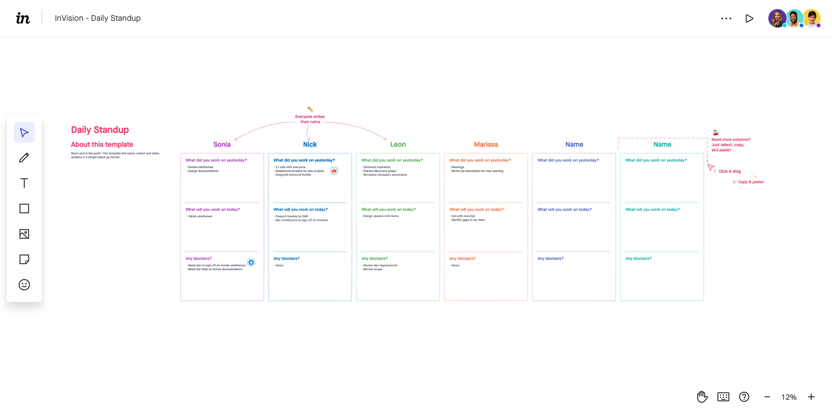 Daily standup meeting template for Guru