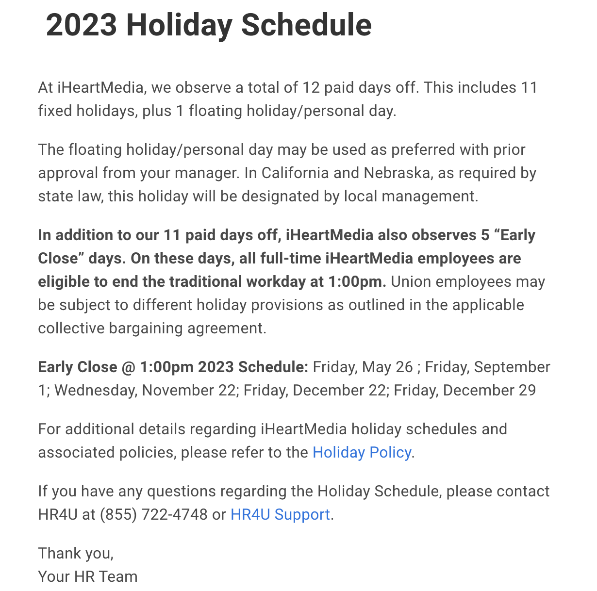 2023 Holiday Schedule Guru