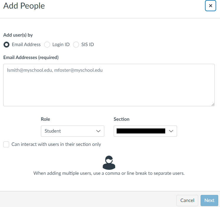 Add Users section in Canvas 
