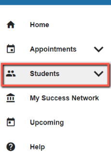 A box highlighting the Students option in Starfish's main menu 