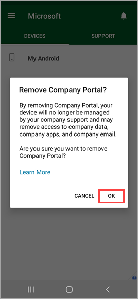 Screenshot of Company Portal app,