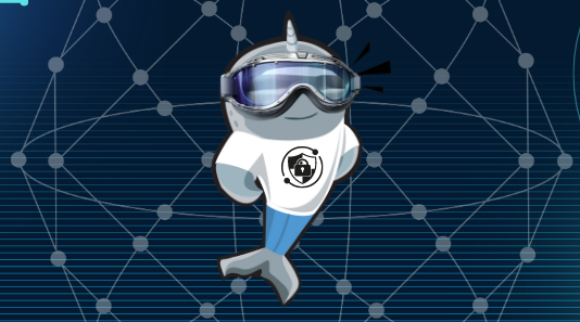Illustration of Gnarls Narwhal wearing a cybersecurity tshirt with a shield on it and goggles.