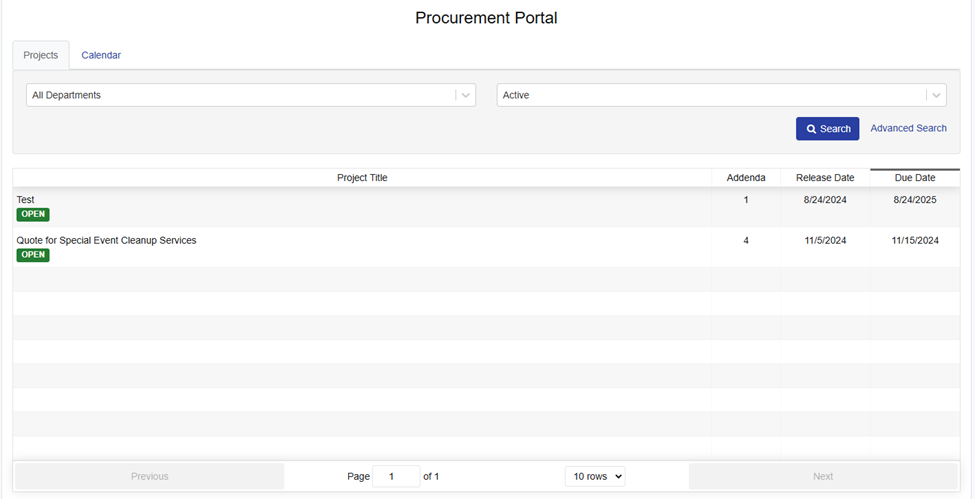 Project Status Filter - Vendor