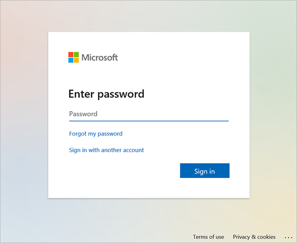 Example image of Microsoft authentication screen that prompts user to 