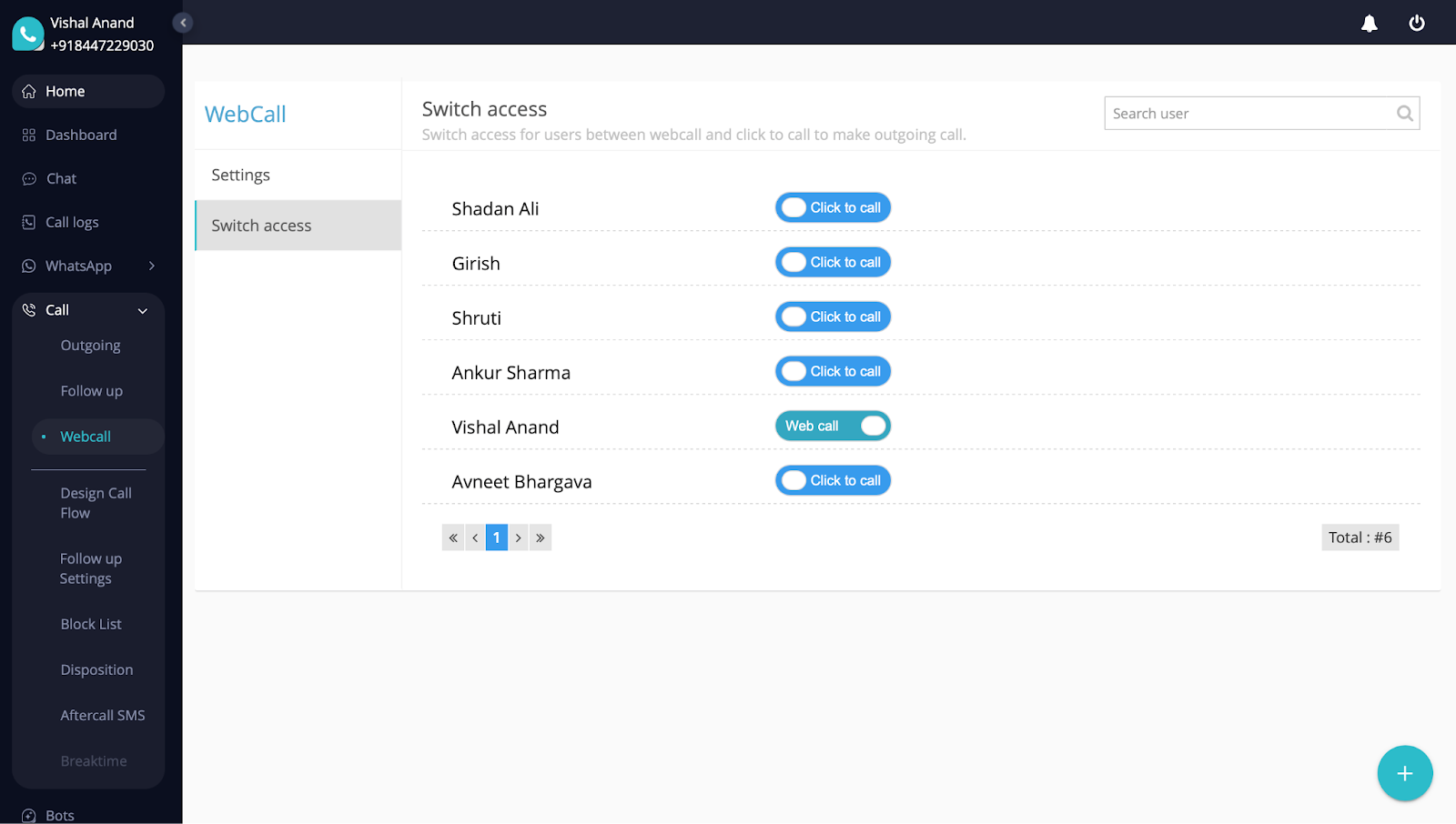 Webcall Setting - Switch Access